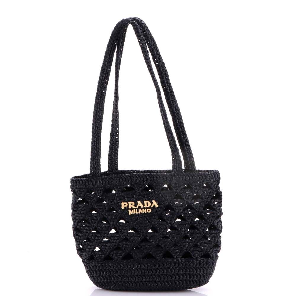 Prada Triangle Logo Tote Raffia Crochet #335306P13B
